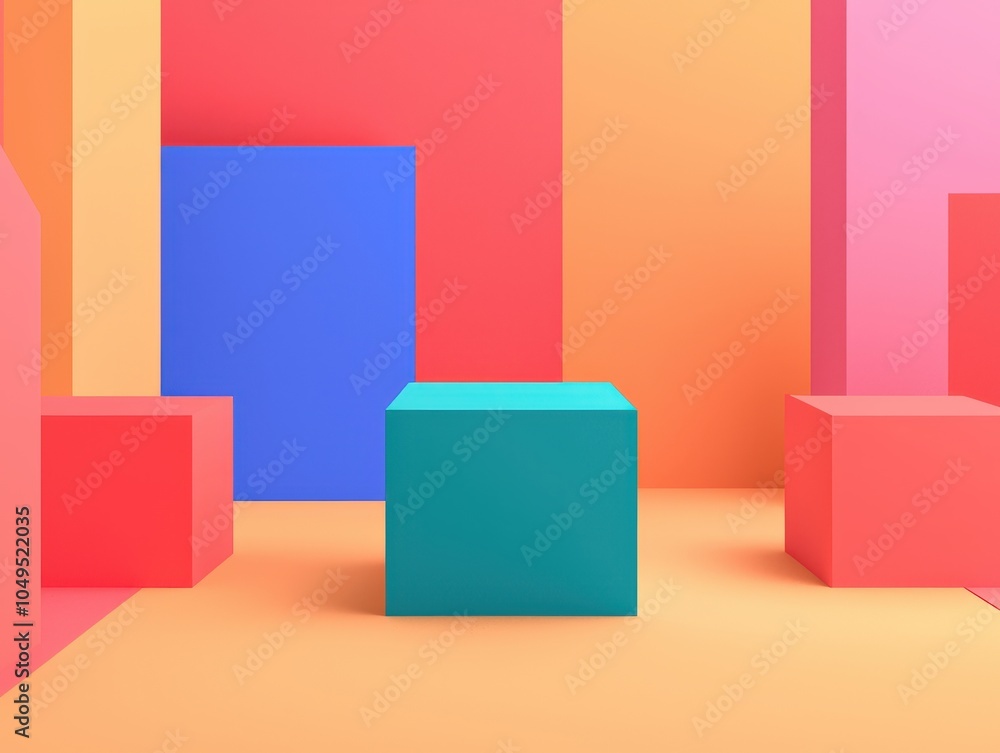 Colorful geometric shapes arranged in a vibrant abstract space, ideal for backgrounds and creative designs. Colorful geometric shapes arranged in a vibrant abstract space, ideal for backgrounds and creative designs.