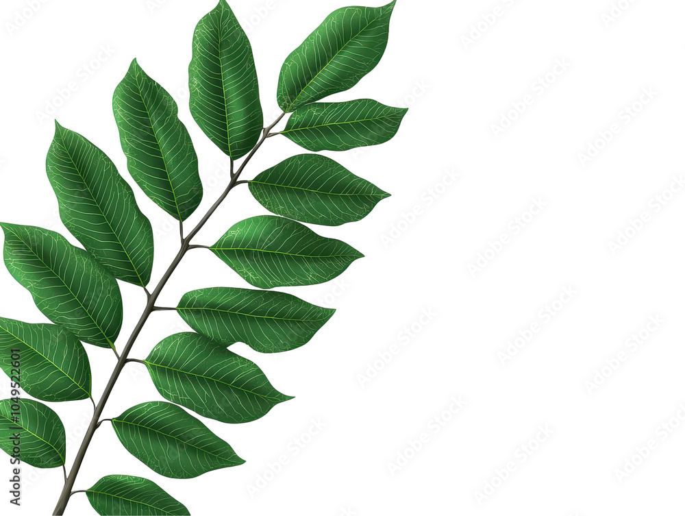 Fototapeta premium Green leaf isolated on a white background, showcasing natural beauty and texture.