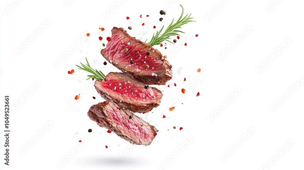 Perfectly Grilled Beef Slices with Seasoning and Herbs Perfectly Grilled Beef Slices with Seasoning and Herbs