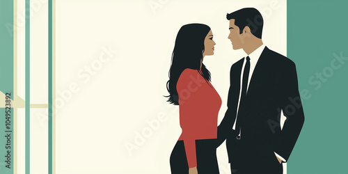 Businessman and businesswoman flirting in office corridor