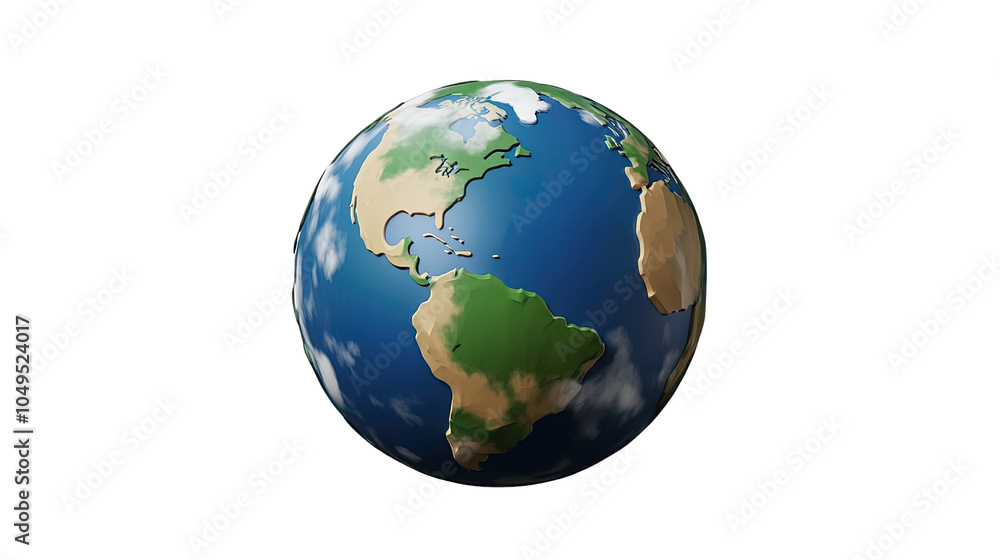Fototapeta premium A 3D illustration of an Earth globe showing continents and oceans, isolated on a white background