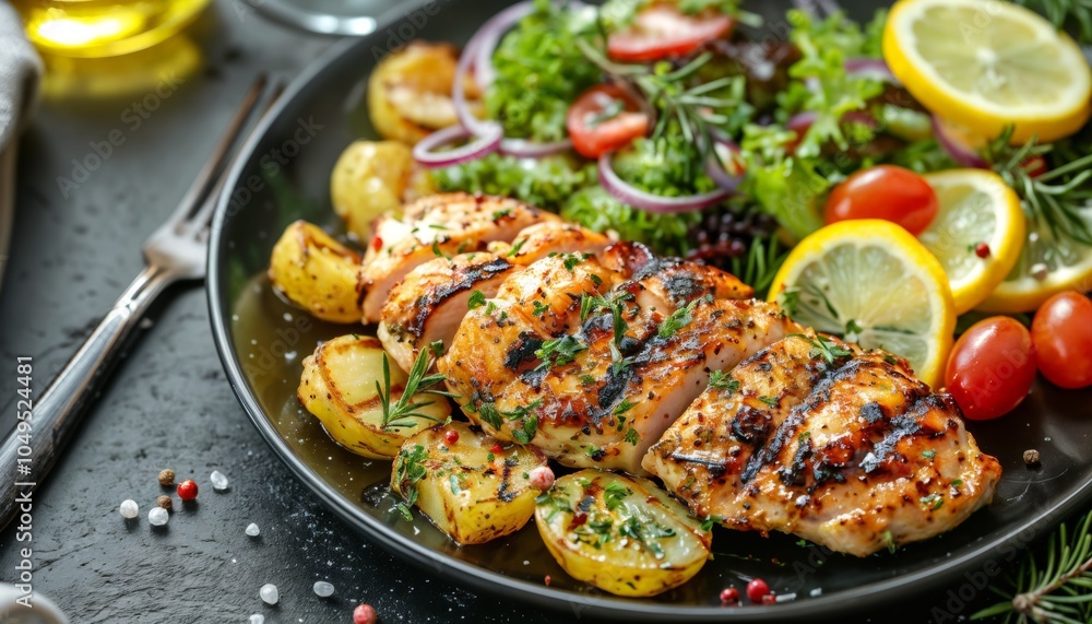Frosty delight grilled chicken souvlaki with fresh vegetables in a chilly setting Frosty delight grilled chicken souvlaki with fresh vegetables in a chilly setting