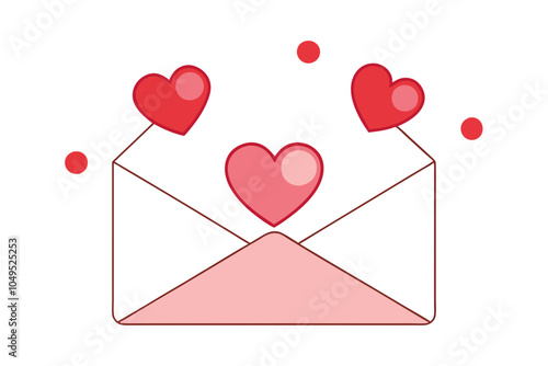 Envelope with hearts | isolated vector silhouette illustration on white background