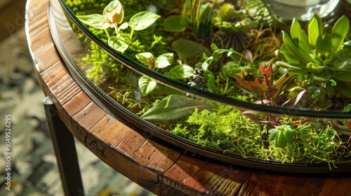 Add a touch of whimsy to your living space with our vivarium coffee table a tiny world of lush greenery crawling insects and darting lizards. photo