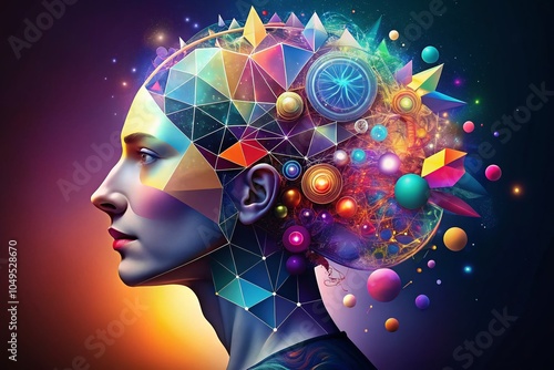 Abstract Human Mind Illustration: Creativity, Philosophy, and Mental Health Concepts