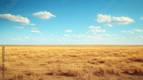 Landscape view of dry savanna with blue sky background