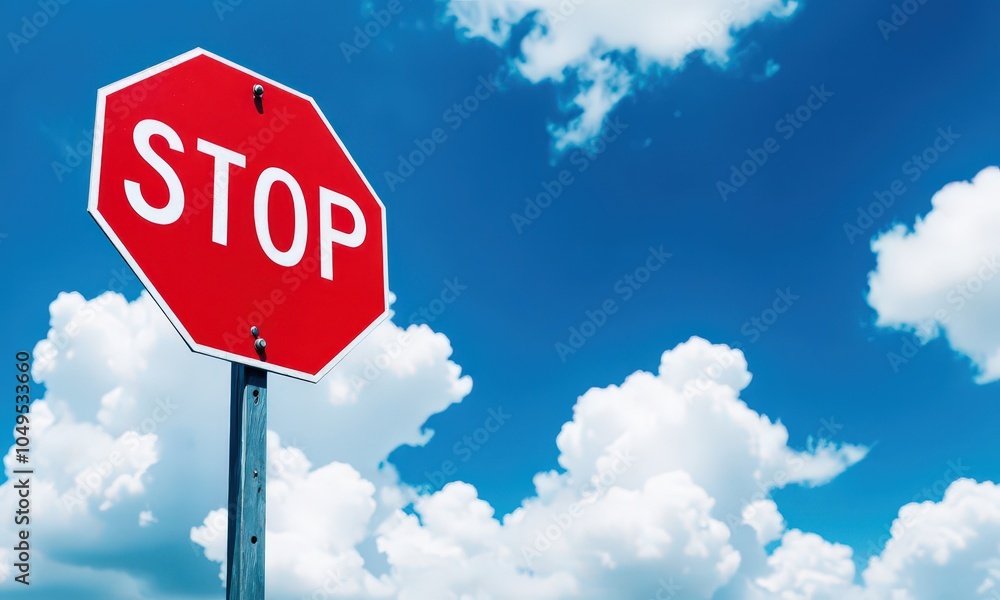 Stop Sign Against Blue Sky with Clouds . Stop Sign Against Blue Sky with Clouds .