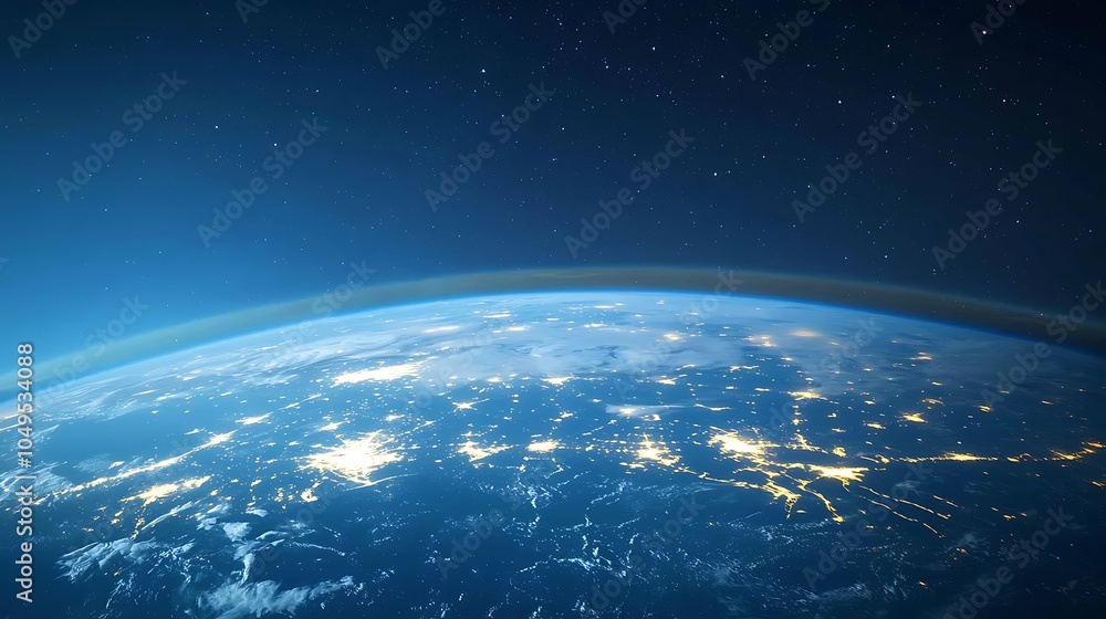 Fototapeta premium A stunning view of earth from space capturing the beauty of our planet under a starry sky with glowing city lights