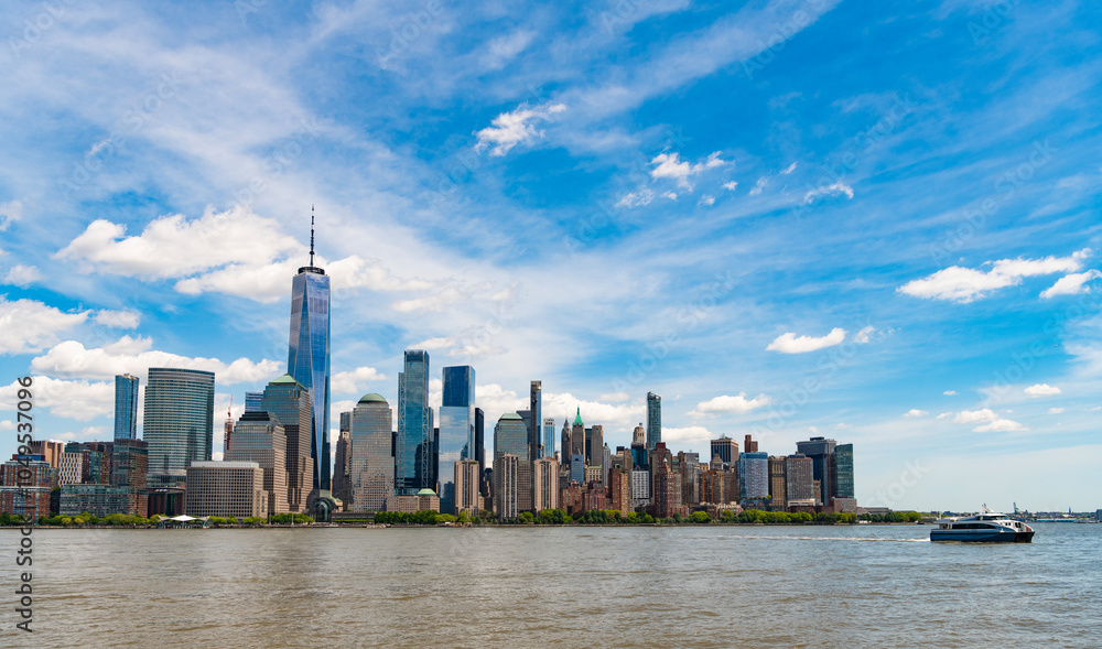 Naklejka premium New York City urban architecture. New York City metropolis. New York City in USA. Streets of New York City. Lower Manhattan skyline. New York from New Jersey. Downtown Manhattan.