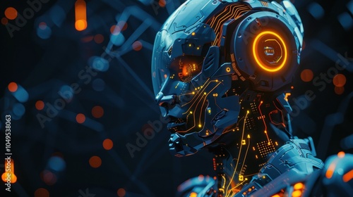 Futuristic robot with ai glowing circuits and gears and automation, AI generated image