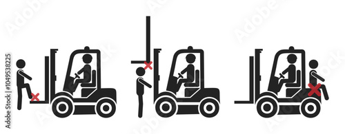 Isolated pictogram sign of safety industrial sign of do not ride on back and front of a forklift, forklift injury safety label