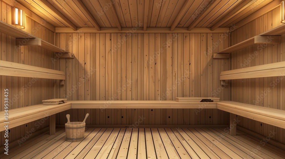 The interior showcases a wooden sauna, featuring benches, soft lighting, and a relaxing atmosphere, perfect for unwinding after a long day. Generative AI The interior showcases a wooden sauna, featuring benches, soft lighting, and a relaxing atmosphere, perfect for unwinding after a long day. Generative AI