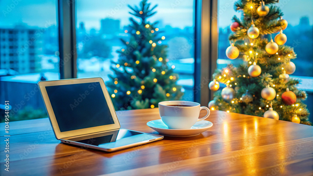 cup of coffee and laptop on the table cup of coffee and laptop on the table
