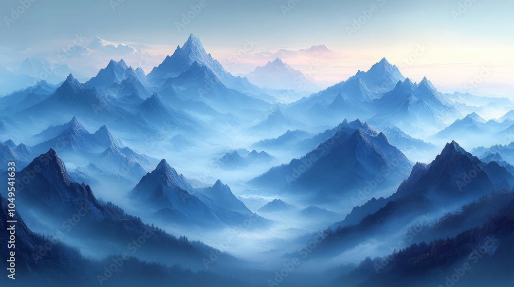 Fototapeta premium Serene Blue Mountain Landscape at Dawn