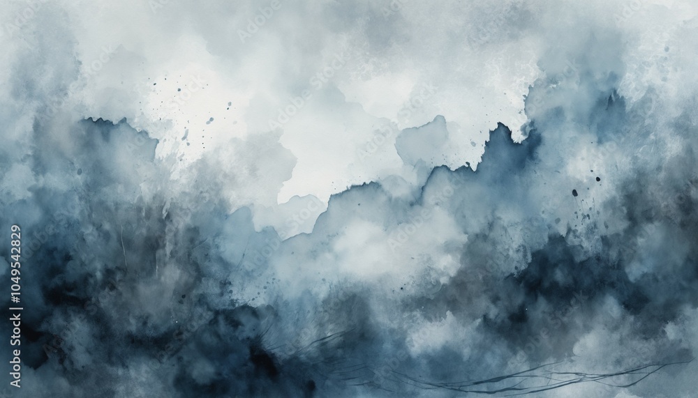 Fototapeta premium Grunge watercolor wash with rough brush textures in muted blues and grays