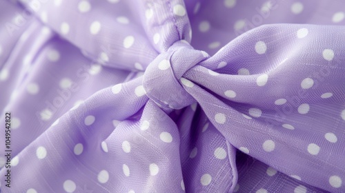 An adorable pastel purple with a white polka dot print and a e tiefront detail on the top. photo