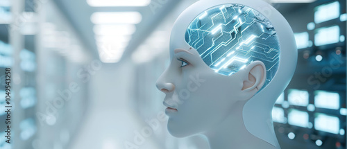 Futuristic robot Head with Glowing Lines