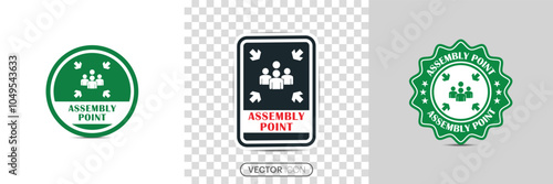Assembly point icon set. Different style icons set. Emergency Assembly point rubber stamp icon style. Emergency evacuation assembly point icon or logo sign symbol. vector illustration