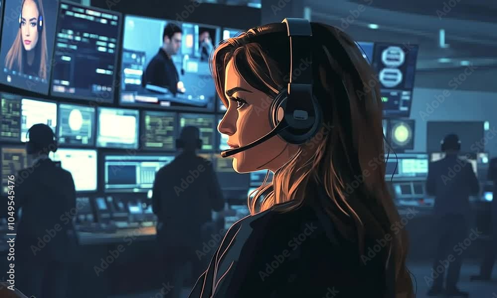 A focused individual in a control room, monitoring screens and managing operations. A focused individual in a control room, monitoring screens and managing operations.