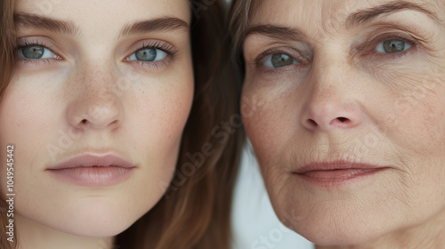 Generational Beauty: Close-up Portraits of a Young Woman and Older Woman photo