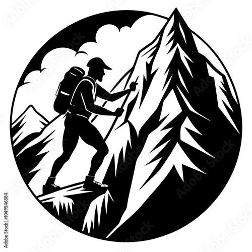 Mountain climber silhouette vector illustration on white background