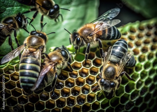 Close-Up of Busy Bees on Honeycomb - Candid Nature Photography for Beekeeping and Pollination Insights