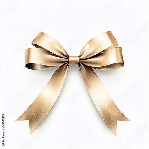 Elegant gold ribbon bow with a smooth satin finish, perfect for gift wrapping, decoration, celebration, and festive occasions. photo