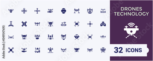 Drones solid icons collection. Featuring drones, flight, drone camera, remote, aircraft, multicopter and more. Filled icon set. Vector illustration.