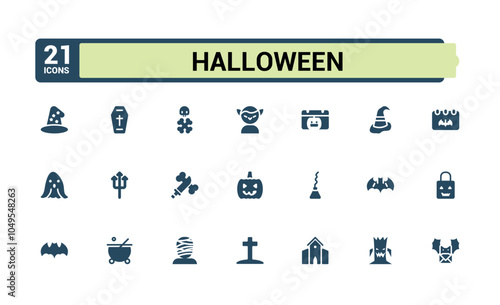 Halloween icon pack. Contains related to horror, mummy, evil, halloween party, holiday, halloween pumpkin and more. Collection for mobile and web apps. Editable vector glyph.