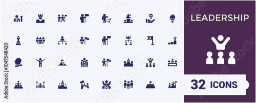 Leadership solid web icon set. Contains related to organization, discussion, expertise, responsibility, coaching, delegation and more. Pixel perfect. Editable glyph. Vector illustration.