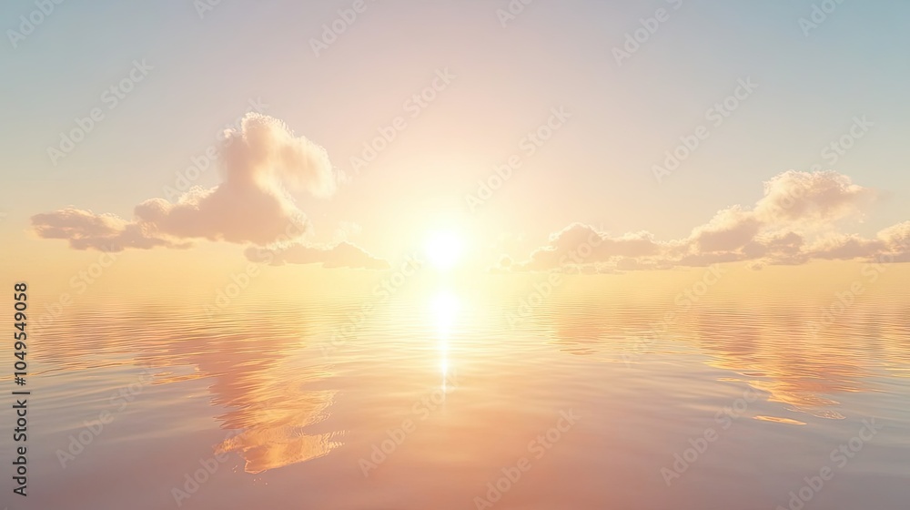 Obraz premium A serene sunrise with the sun peeking over the horizon in a clear sky, bringing light to a peaceful morning.