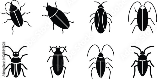 Cockroach vector design set. Above view of cockroach silhouette vector illustration