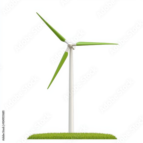 A stylized wind turbine on green grass, symbolizing renewable energy and sustainability.