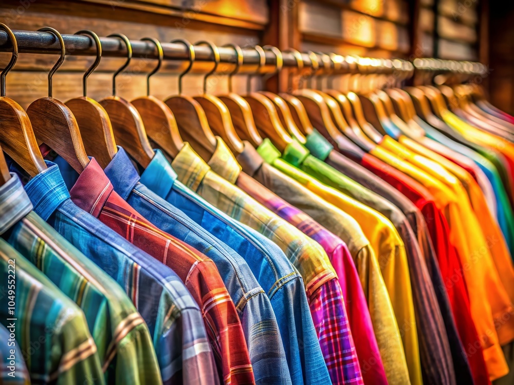 Fototapeta premium Colorful Shirts on Hangers - Vibrant Fashion Display for Apparel Stores and Online Retail