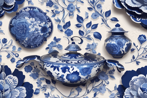 blue porcelain pattern paper seamless