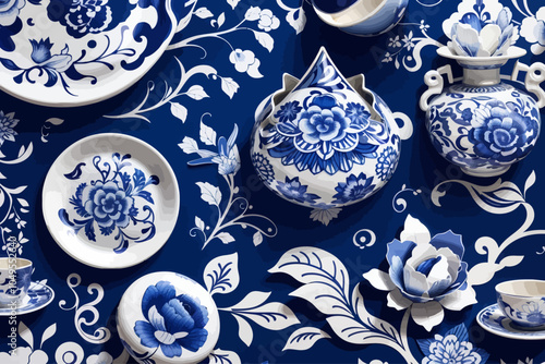 blue porcelain pattern paper seamless