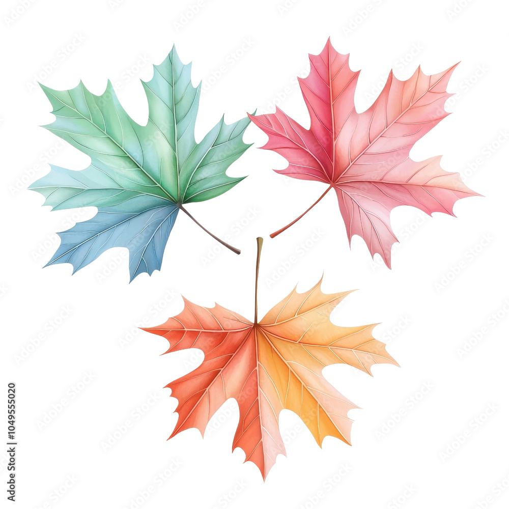 Low polygon maple leaves on white background. cutout png Low polygon maple leaves on white background. cutout png