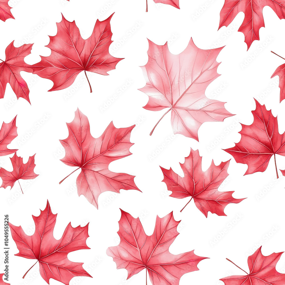 Fototapeta premium Watercolor style seamless maple leaves pattern, isolated on white background. cutout png