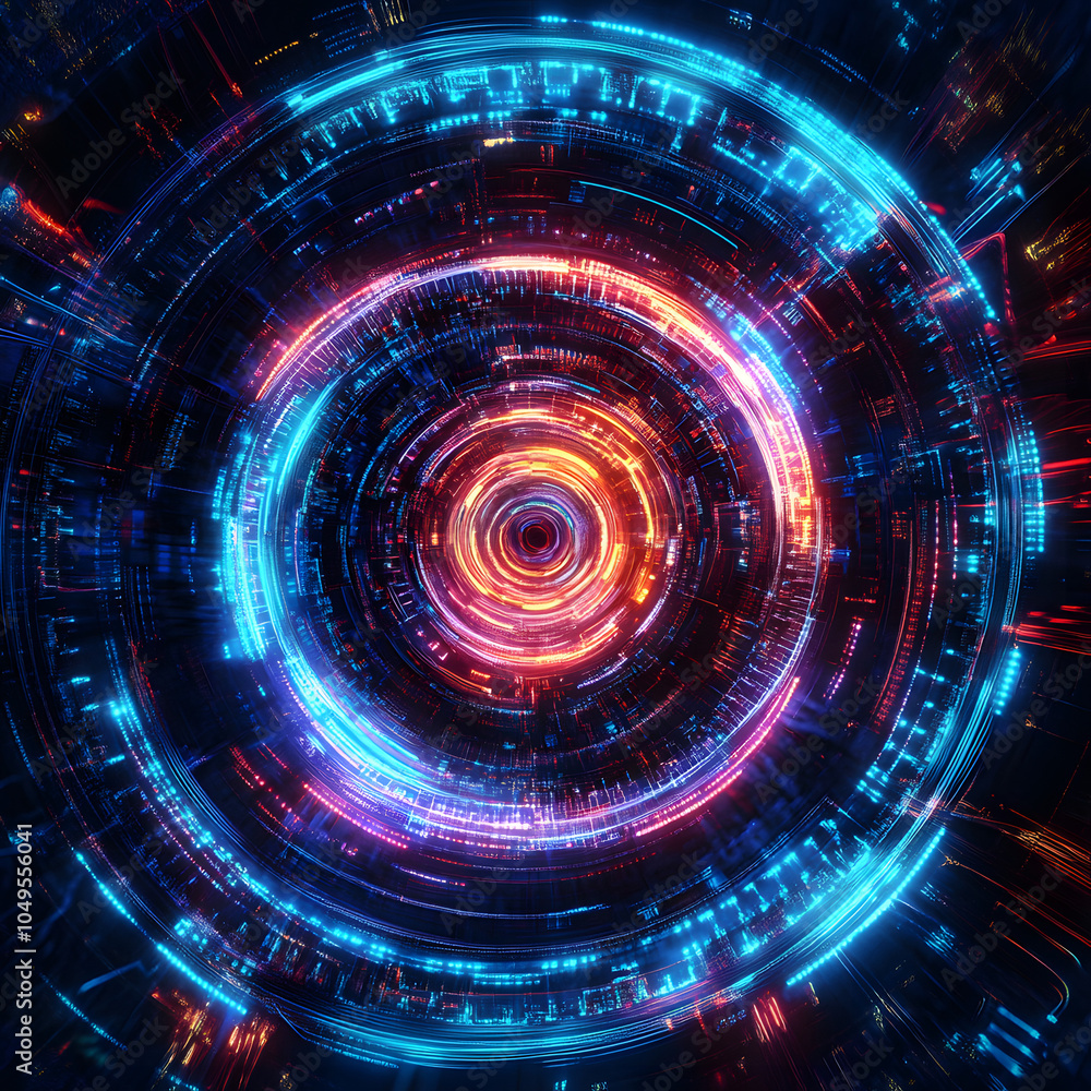 Obraz premium Neon Abstract Circuit Spiral Design