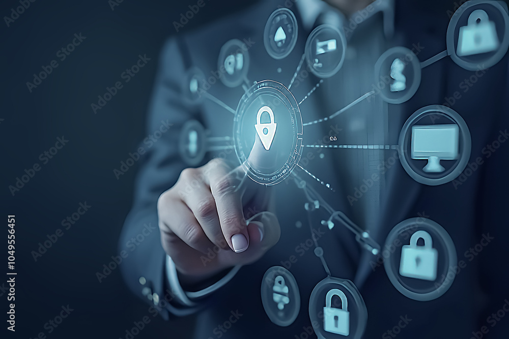 a human hand touching the screen with the lock symbol located in the center. Security in the digital world. soft focus a human hand touching the screen with the lock symbol located in the center. Security in the digital world. soft focus
