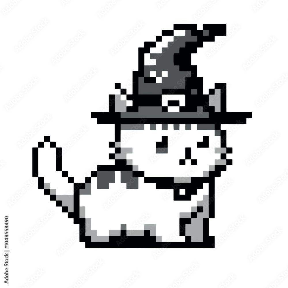 Fototapeta premium Pixel art witch cat magic