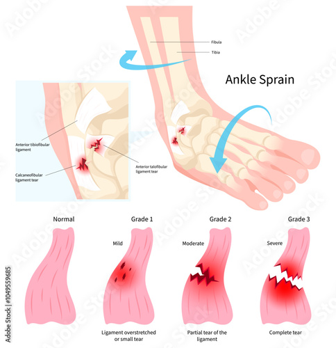 Foot pain Ankle sprain with the ligament tear and injury