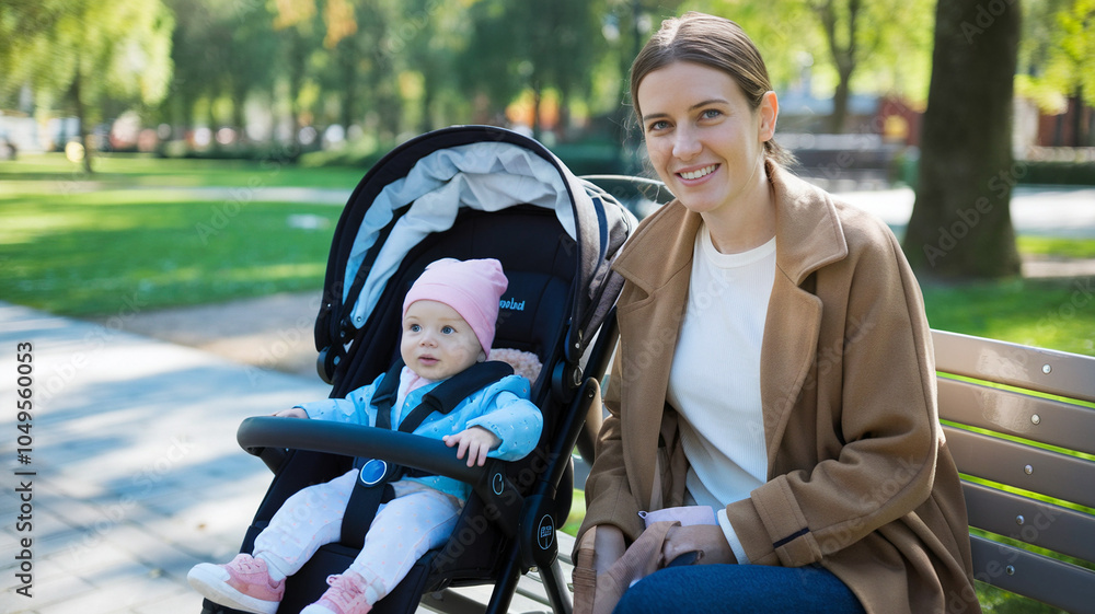 Obraz premium Mother and Baby Enjoying a Sunny Day in the Park