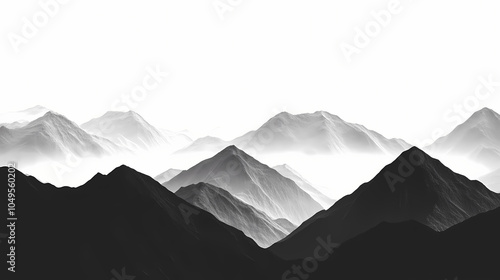 A black and white photograph of a mountain range. Monochrome Photography. Illustration photo