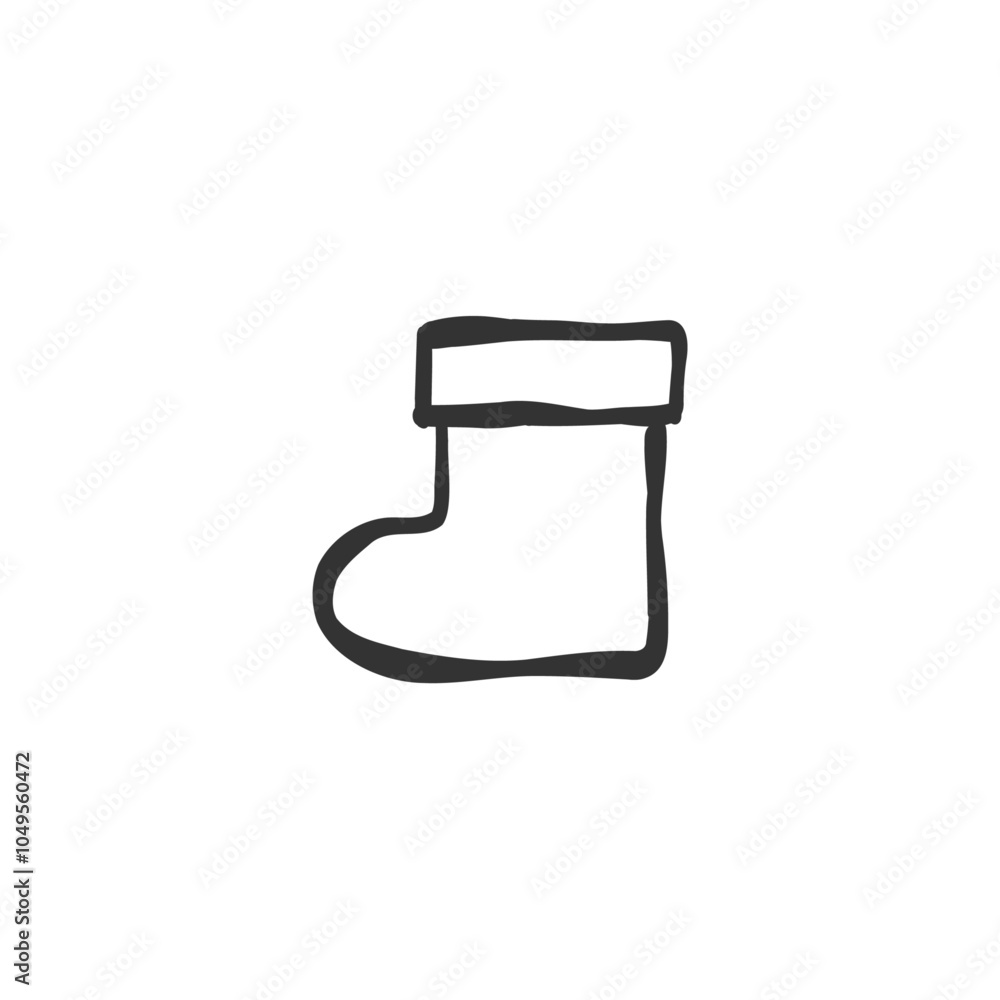 Fototapeta premium クリスマス靴下のモノクロ線画手描きイラストアイコン