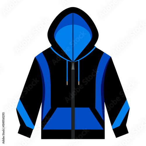 Realistic black and blue hoodies silhouette vector illustration on white background