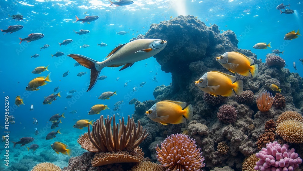 Fototapeta premium Light and shadow of the underwater world