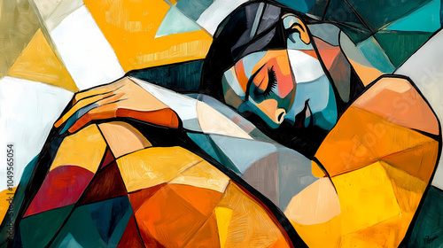 Abstract cubist or cubism style painting of woman body. Cubist Portrait. Illustration