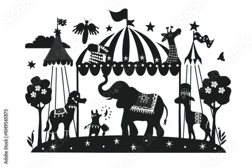 Whimsical circus animal silhouettes