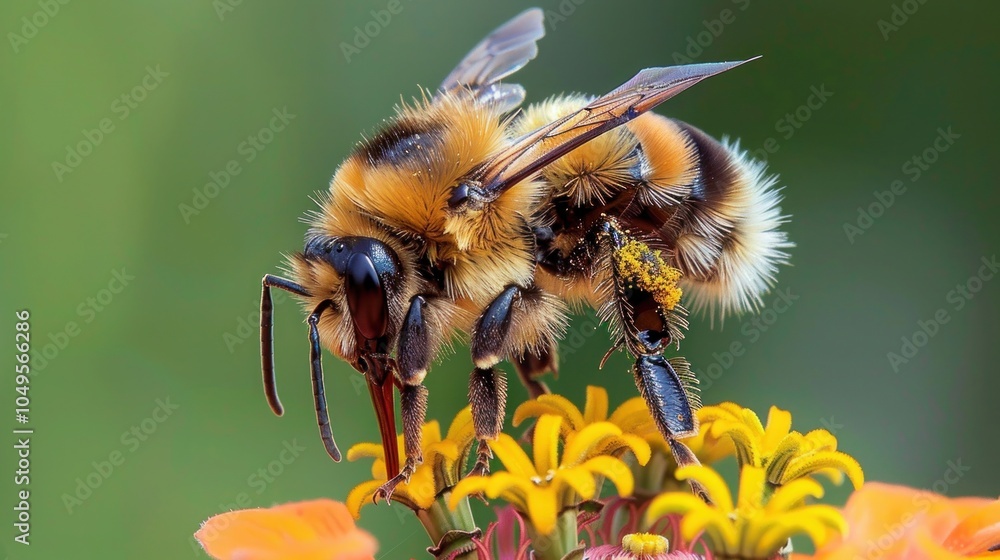 Summer Garden Visitor: Bumblebee on Zinnia Elegans Flower Summer Garden Visitor: Bumblebee on Zinnia Elegans Flower